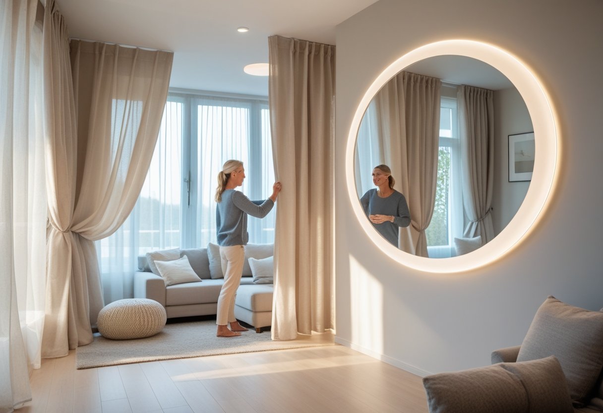 Sådan skaber du et harmonisk hjem med gardiner og rundt spejl med lys